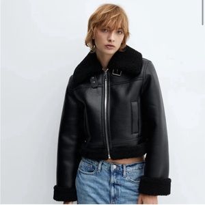NWT Mango Faux Shearling Moto Jacket